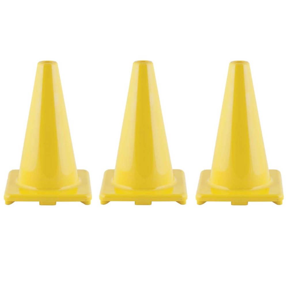 Champion Sports Hi-Visibility Flexible Vinyl Cones, 8in x 12in, Yellow, Pack Of 3 Cones