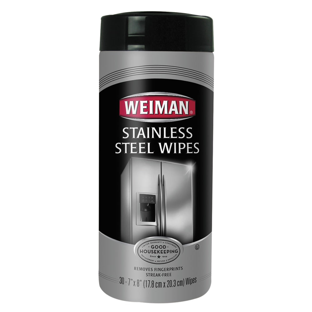 Weiman Stainless Steel Wipes, 7in x 8in, Canister Of 30
