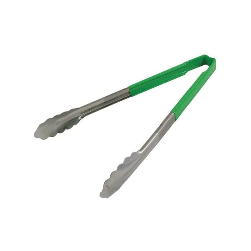 Vollrath 12in Tongs With Antimicrobial Protection, Green