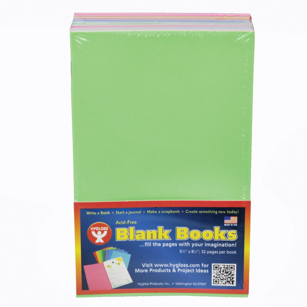 Hygloss Mighty Brights Blank Paperback Books, 5in x 8in, 32 Pages (16 Sheets), Assorted Colors, Pack Of 20
