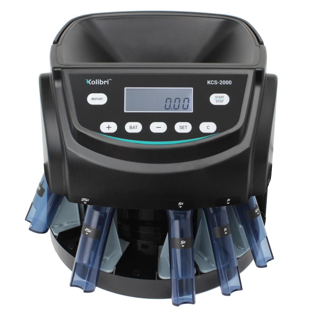 Kolibri KCS-2000 Business Grade Coin Counter, Sorter And Wrapper, 13-5/8inH x 10inW x 11-5/8inD, Black