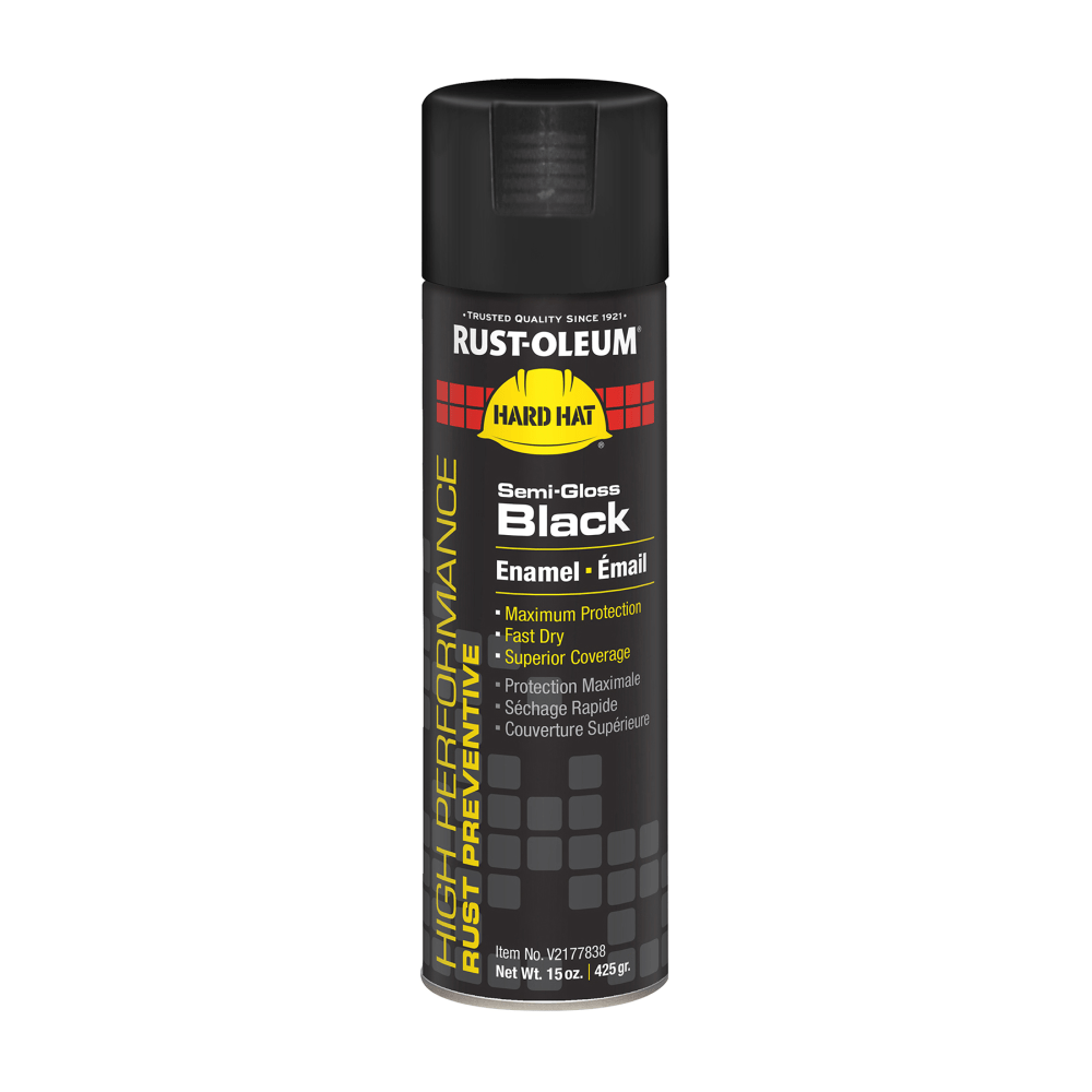 Rust-Oleum Hard Hat High Performance V2100 System Rust Preventive Enamel Spray Paint, 15 Oz, Semi-Gloss Black, Case Of 6 Cans