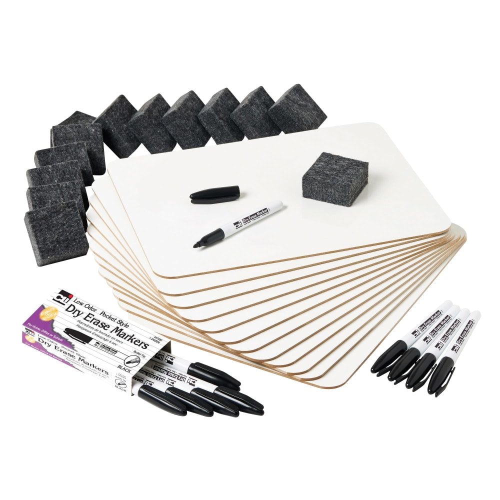 Charles Leonard Dry Erase Lapboard Class Pack, Plain 1-Sided Boards, Markers & Erasers, Pack Of 12