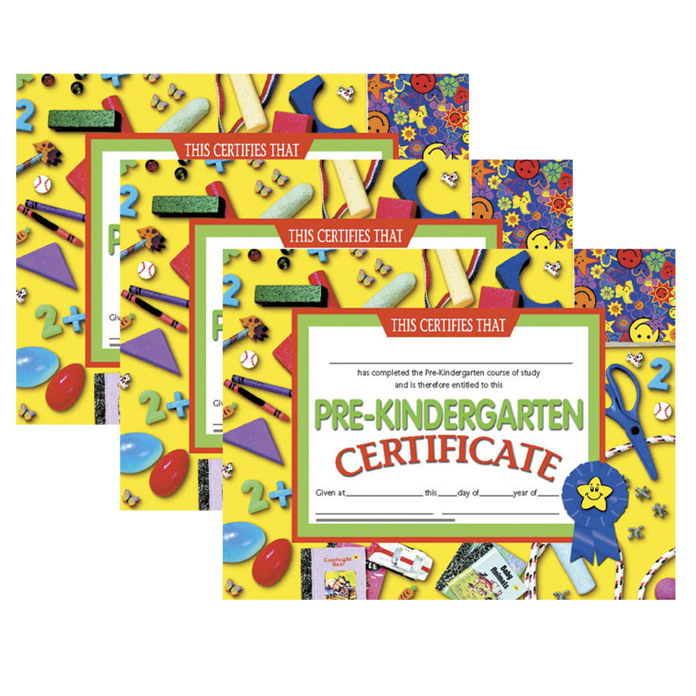 Hayes Certificates, 8-1/2in x 11in, Pre-Kindergarten, 30 Certificates Per Pack, Set Of 3 Packs, HVA6003