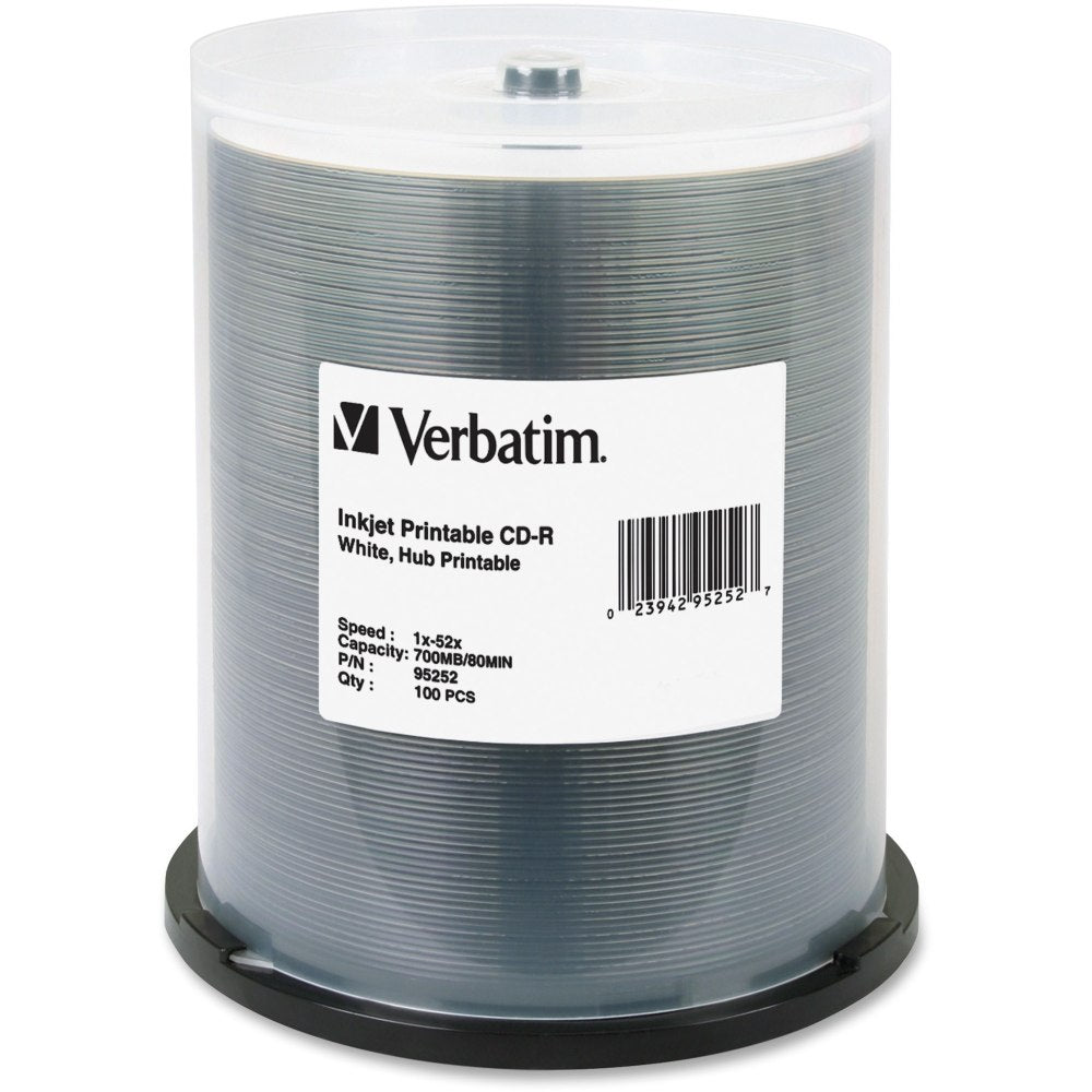 Verbatim CD-R Printable Disc Spindle, White, Pack Of 100