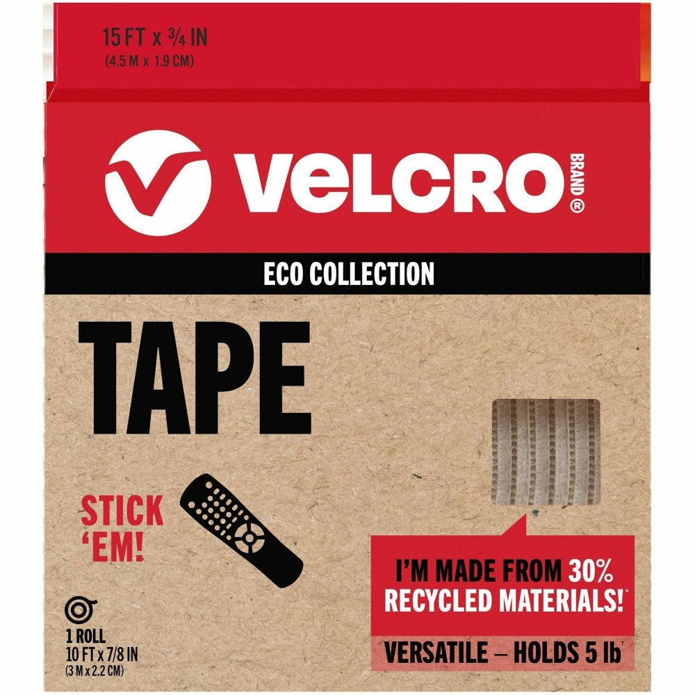 VELCRO Eco Collection Adhesive Backed Tape - 10 ft Length x 0.88in Width - White - 1 Each