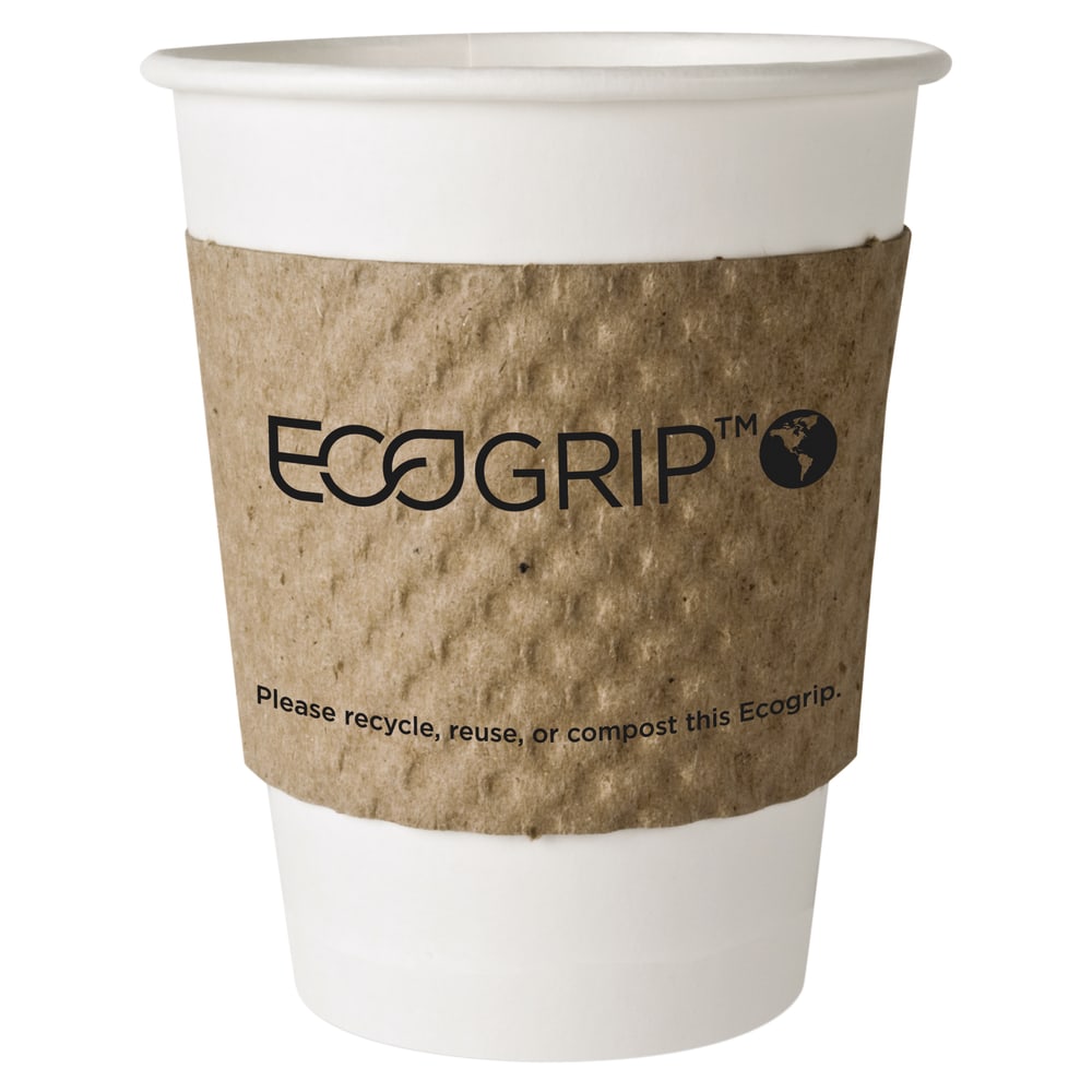 Eco Products EcoGrip Cup Sleeves For 20 Oz Hot Cups, 100% Recycled, Kraft, Carton Of 1,300