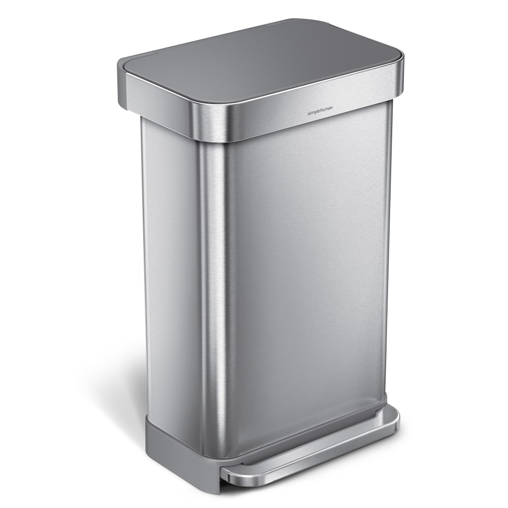 simplehuman Rectangular Step Can With Liner Pocket, 12 Gallons, Stainless Steel with Grey Plastic Lid