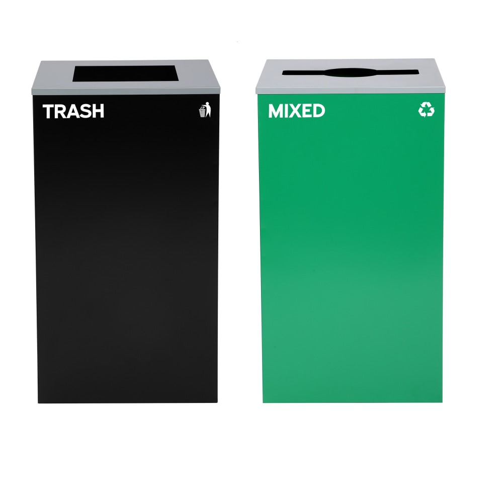 Alpine Industries Stainless-Steel Open Top Mixed Trash Can Set, 30inH x 16-15/16inW x 16-15/16inD, Black/Green - ALP4450BLKKIT11