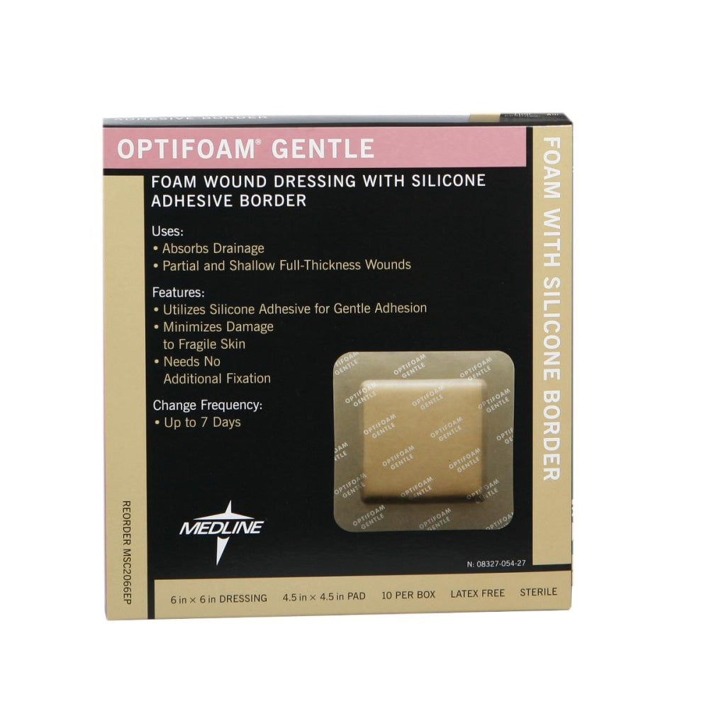 Medline Optifoam Gentle Silicone Border Dressings, 6in x 6in, Tan, Pack Of 10