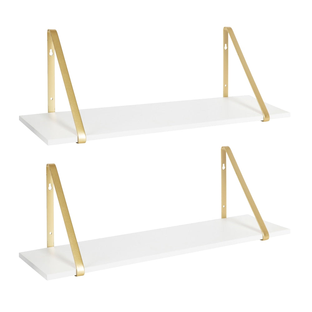 Kate and Laurel Soloman Wall Shelves, 8-5/16inH x 27-1/2inW x 6-15/16inD, White/Gold, Set Of 2 Shelves