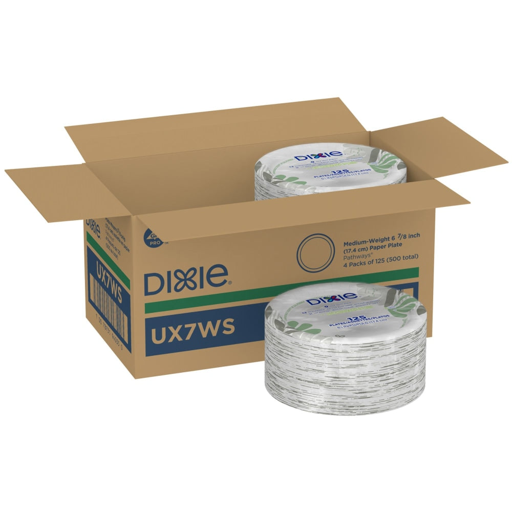 Dixie 6-7/8in Medium-Weight Paper Plates, Pathways Design, 500 Count (125 Plates Per Pack, 4 Packs Per Case)