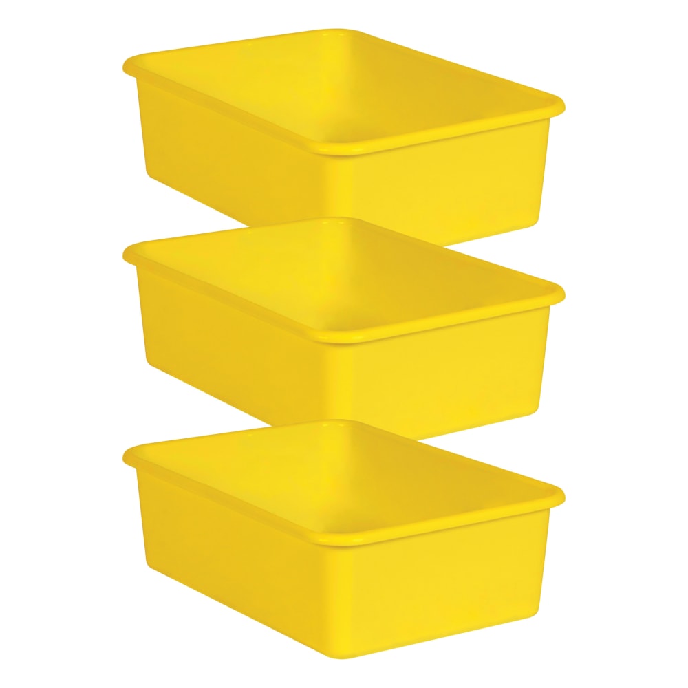 Teacher Created Resources Large Plastic Storage Bins, 5inH x 11-1/2inW x 16-1/4inD, Yellow, Pack Of 3 Bins