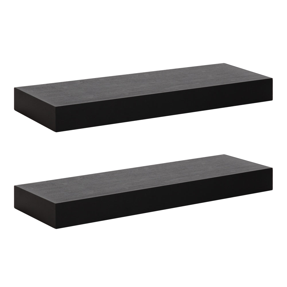 Kate and Laurel Havlock Wall Shelves, 2-1/4inH x 24inW x 8inD, Black, Set Of 2 Shelves