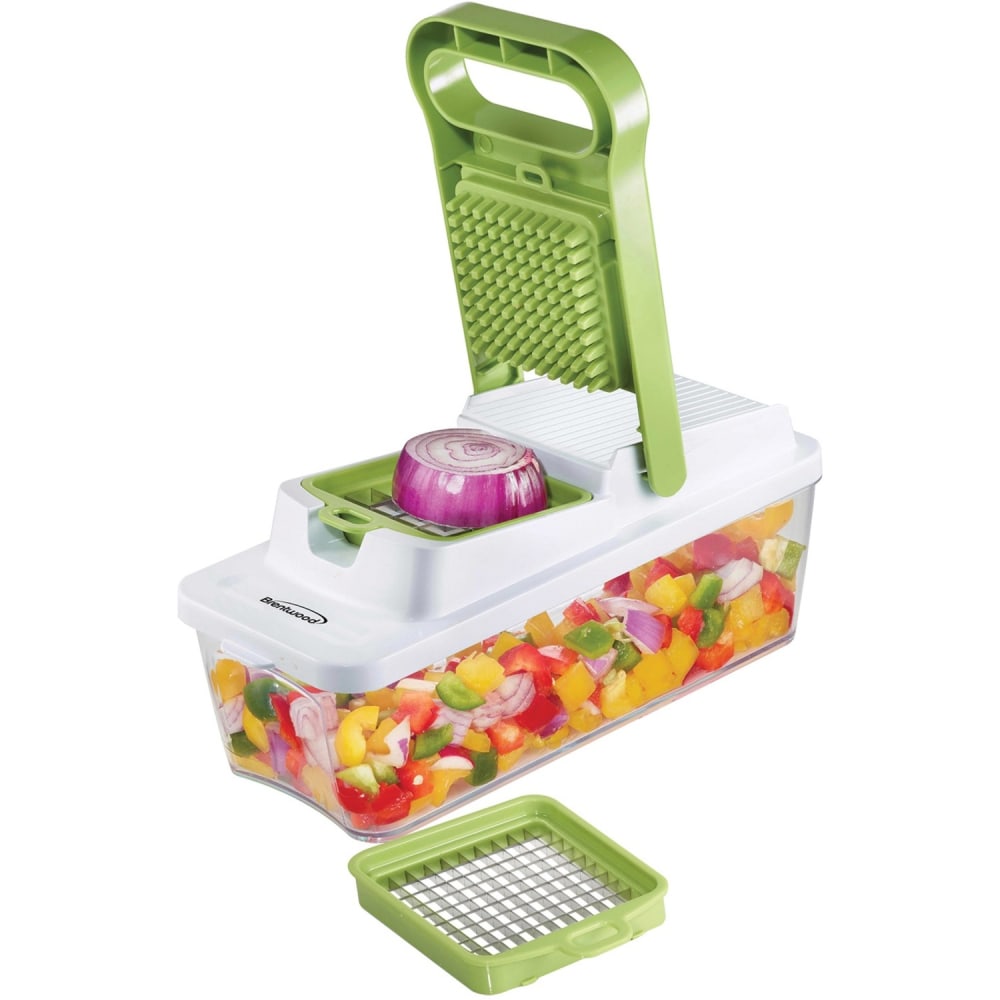 Brentwood Food Chopper and Vegetable Dicer With 6.75 Cup Storage Container and Stainless Steel Blades, White