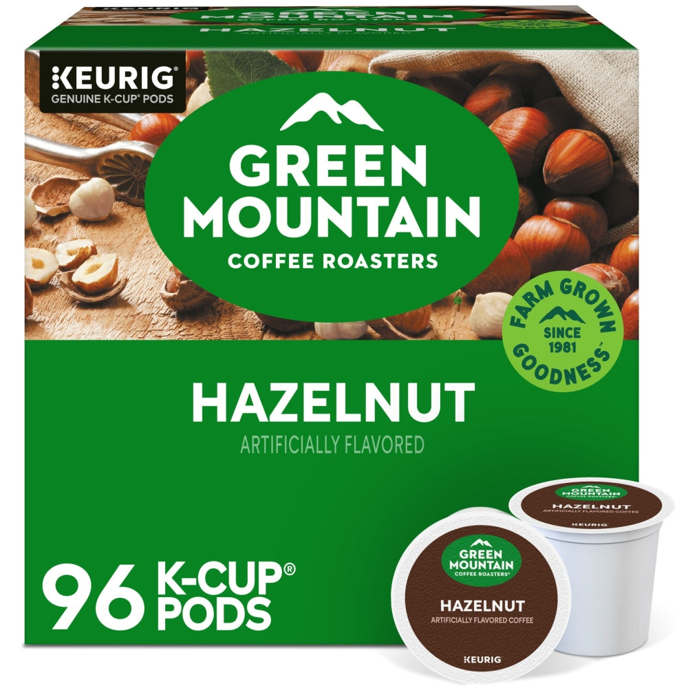 Green Mountain Coffee Roasters Single-Serve Coffee K-Cup Pods, Hazelnut, Carton Of 96, 4 Boxes of 24 Pods