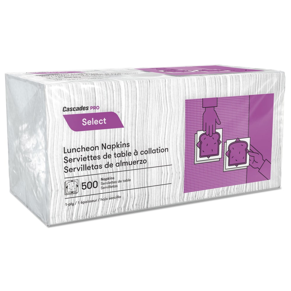 Cascades PRO Select Single Serve Napkins Select Luncheon Napkins, 1 Ply, 12 x 12, White, 500/Pack, 6,000/Carton