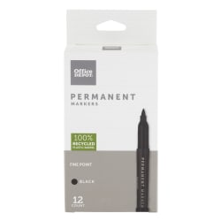 Office Depot Brand Permanent Markers, Fine Point, 100% Recycled Plastic Barrel, Black Ink, Pack Of 12