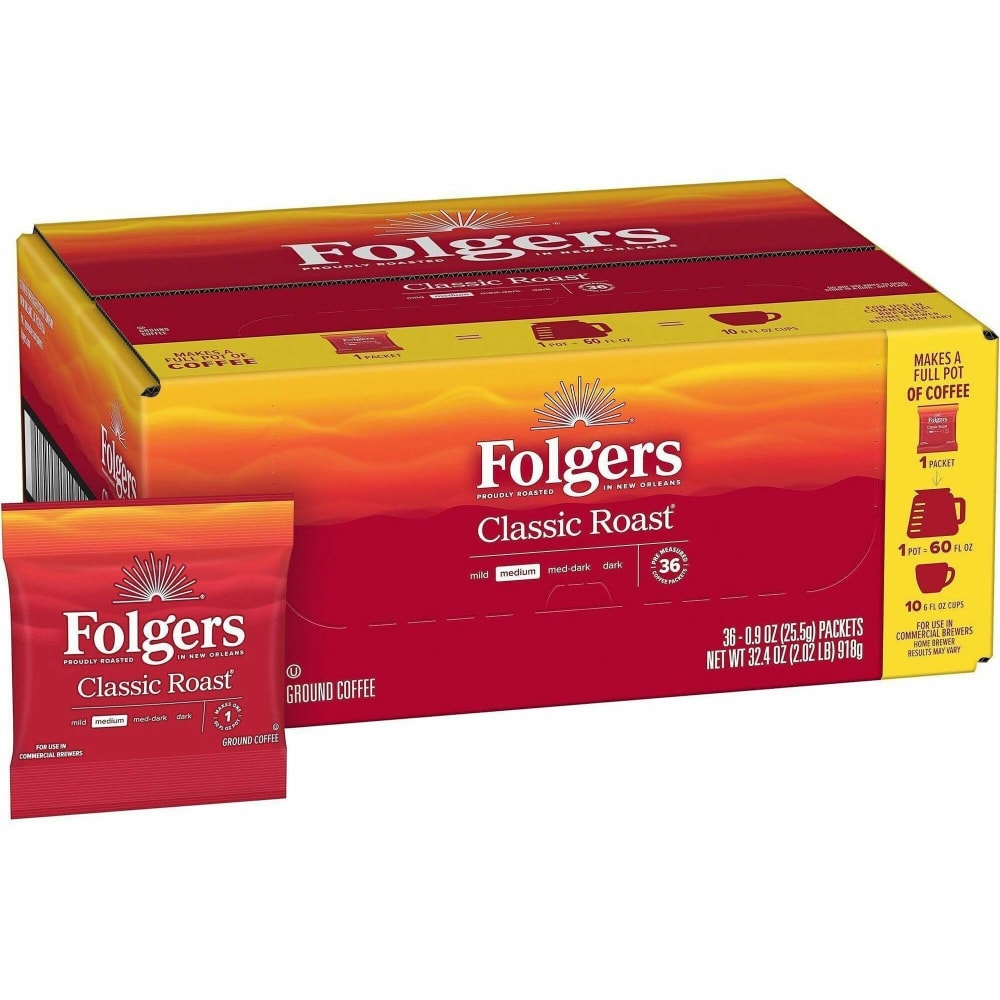 Folgers Single-Serve Coffee Packets, Classic Roast, Carton Of 36