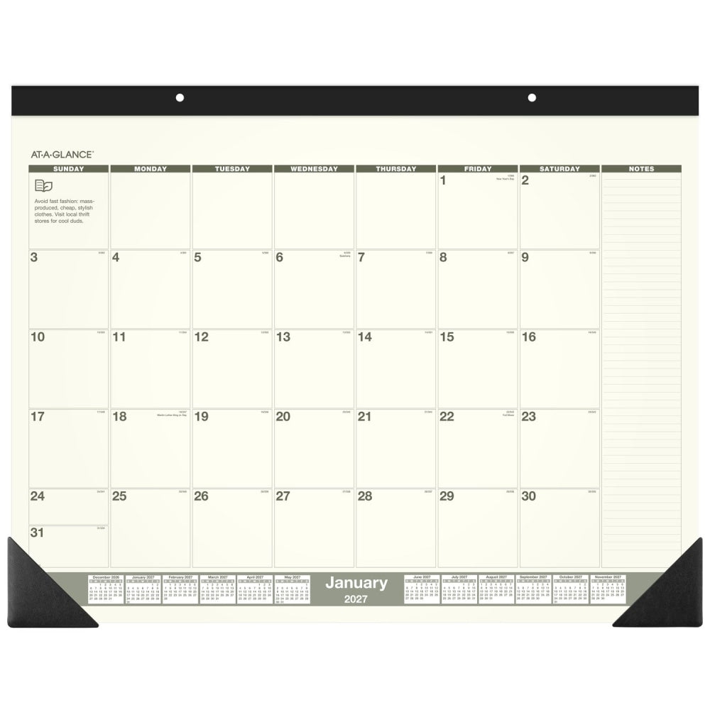 AT-A-GLANCE 2027 Recycled Monthly Desk Pad Calendar, Standard, 21 3/4in x 17in