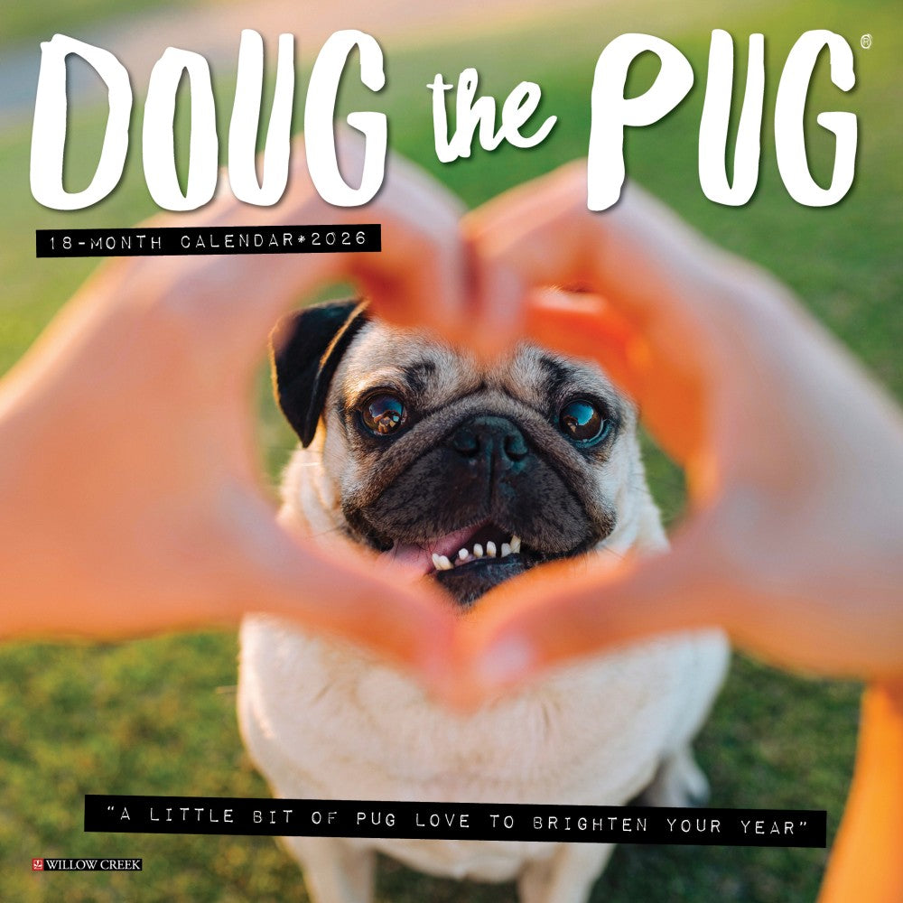 2026 Willow Creek Press Monthly Mini Wall Calendar, 7in x 7in, Doug the Pug, January To December, 53560