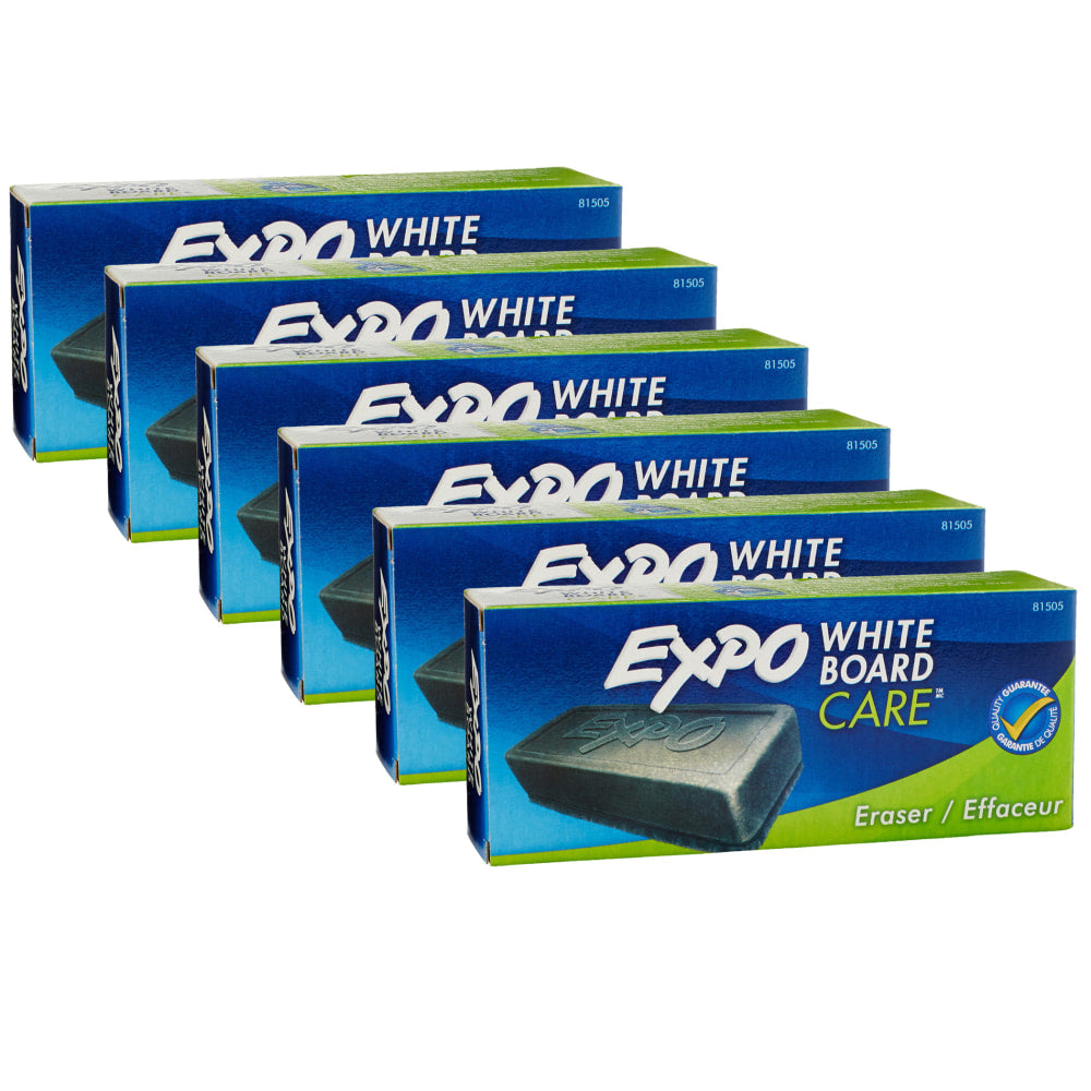 Expo White Board Erasers, 5-1/8in x 1-1/4in, Black, Pack Of 6 Erasers