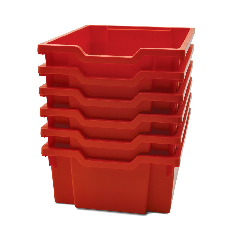 Gratnells Deep F2 Tray, Heavy Duty School, Industrial & Utility Bins, 12.3in x 16.8in x 5.9in, Flame Red, Pack Of 6