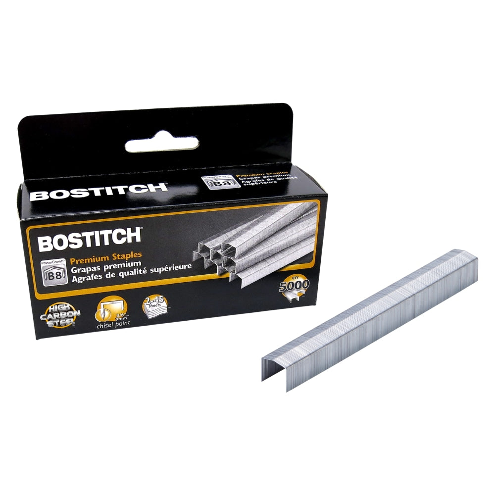 Bostitch B8 PowerCrown Premium Staples, 3/8in Size, Box Of 5,000