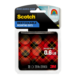 Scotch Restickable Mounting Dots, .875 x .875 in, 1 Pack, 18 Clear Dots/Pack, Reusable Mounting Tape, Holds up to .6 lbs, Multi-Surface Use
