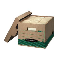 Bankers Box Stor/File Medium-Duty Storage Boxes, Letter/Legal Size, 15in x 12in x 10in, Kraft/Green, Case Of 12 - 12770