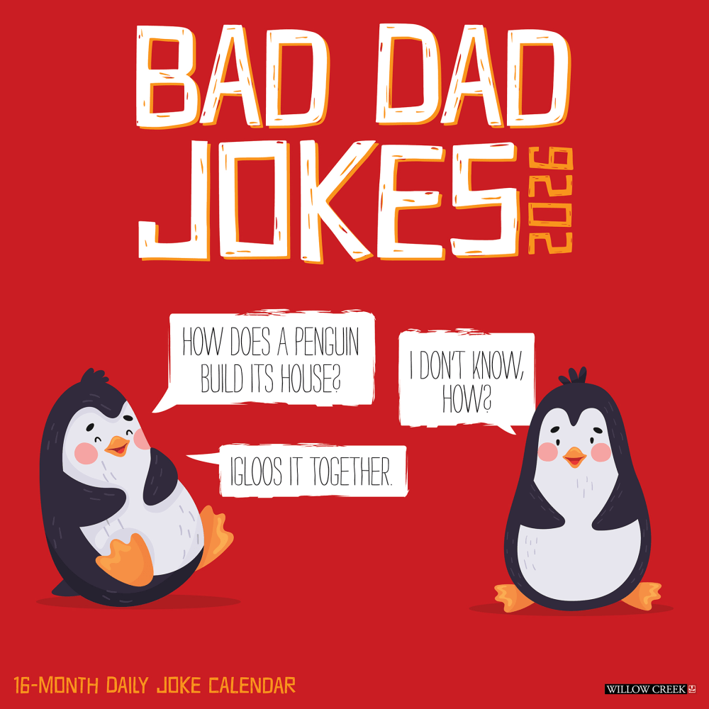 2026 Willow Creek Press Humor & Comics Monthly Wall Calendar, 12in x 12in, Bad Dad Jokes, January To December, 50033