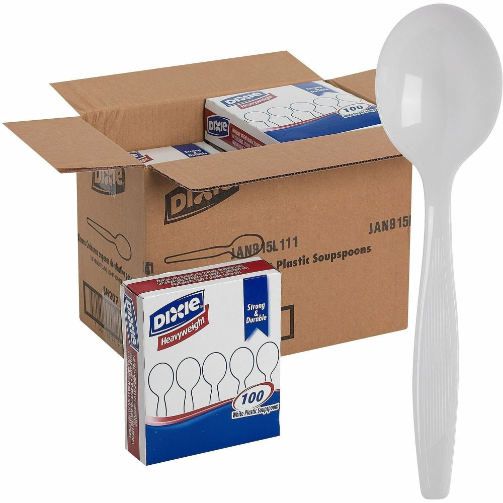 Dixie Heavyweight Utensils, Soup Spoons, White, Box Of 100