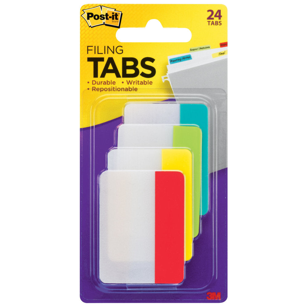 Post-it Tabs, 1.5 x 2 in, 1 Pack, 24 Tabs/Pack, Assorted Colors, Back to School Supplies for Students, Tabs for Textbooks and Notebooks