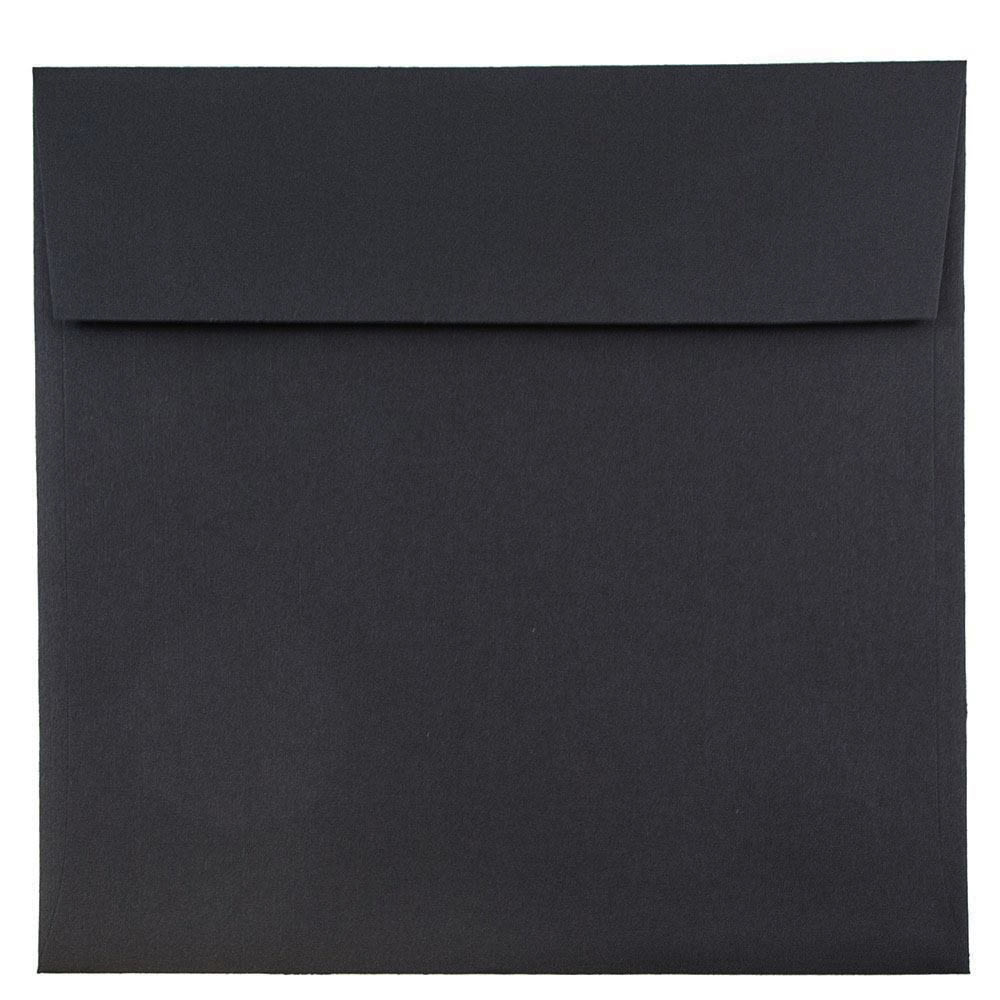 JAM Paper Square Linen Envelopes, 8 1/2in x 8 1/2in, Gummed Seal, 30% Recycled, Black, Pack Of 25