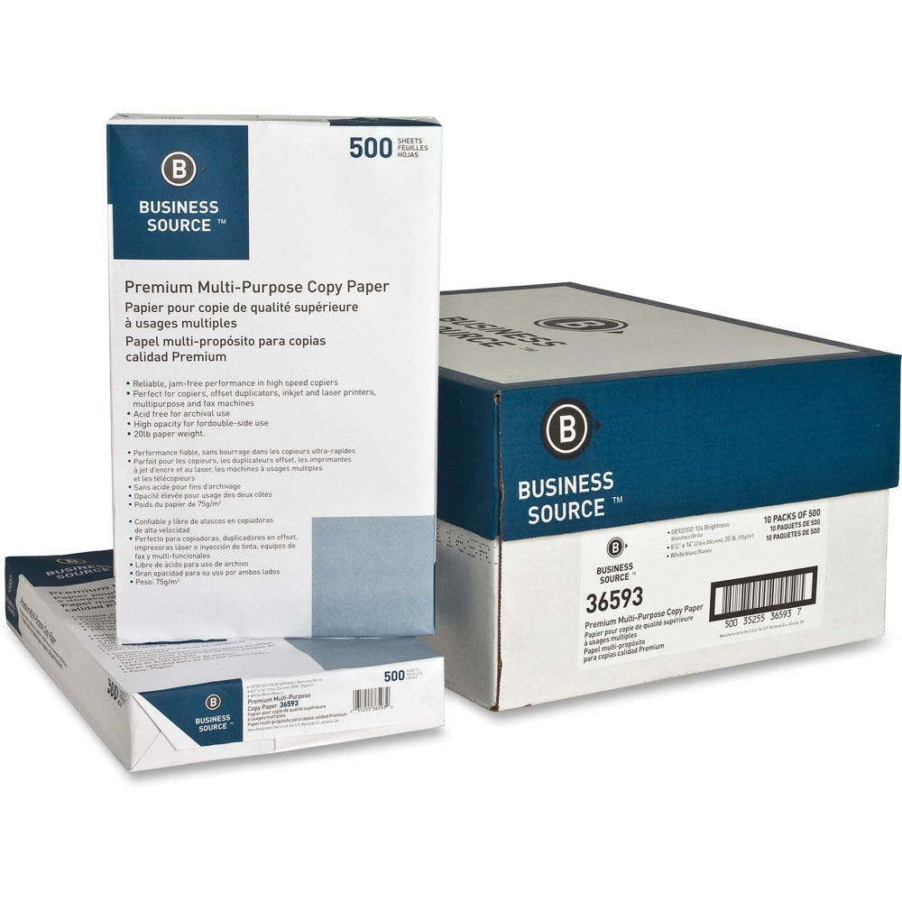International Paper Business Source Premium Printer & Copy Paper, 300 Reams, White, Legal (8.5in x 14in), 150000 Sheets Per Pallet, 20 Lb, 92 Brightness