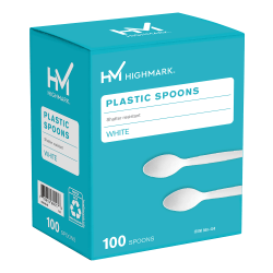 Highmark Medium-Length Plastic Cutlery, Spoons, Pack Of 100 Spoons