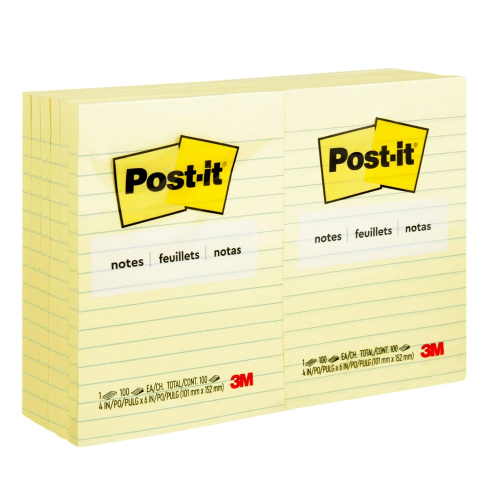 Post-it Notes, 4 x 6 in, 12 Lined Sticky Note Pads, 100 Sheets/Pad, School Supplies and Office Products, The Iconic Canary Yellow Note