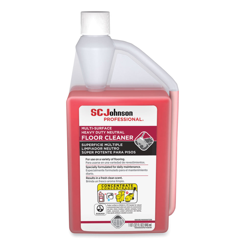 SC Johnson Professional Heavy Duty Neutral Floor Cleaner, Fresh Scent, 32 oz Squeeze and Pour Bottle, 6/Carton