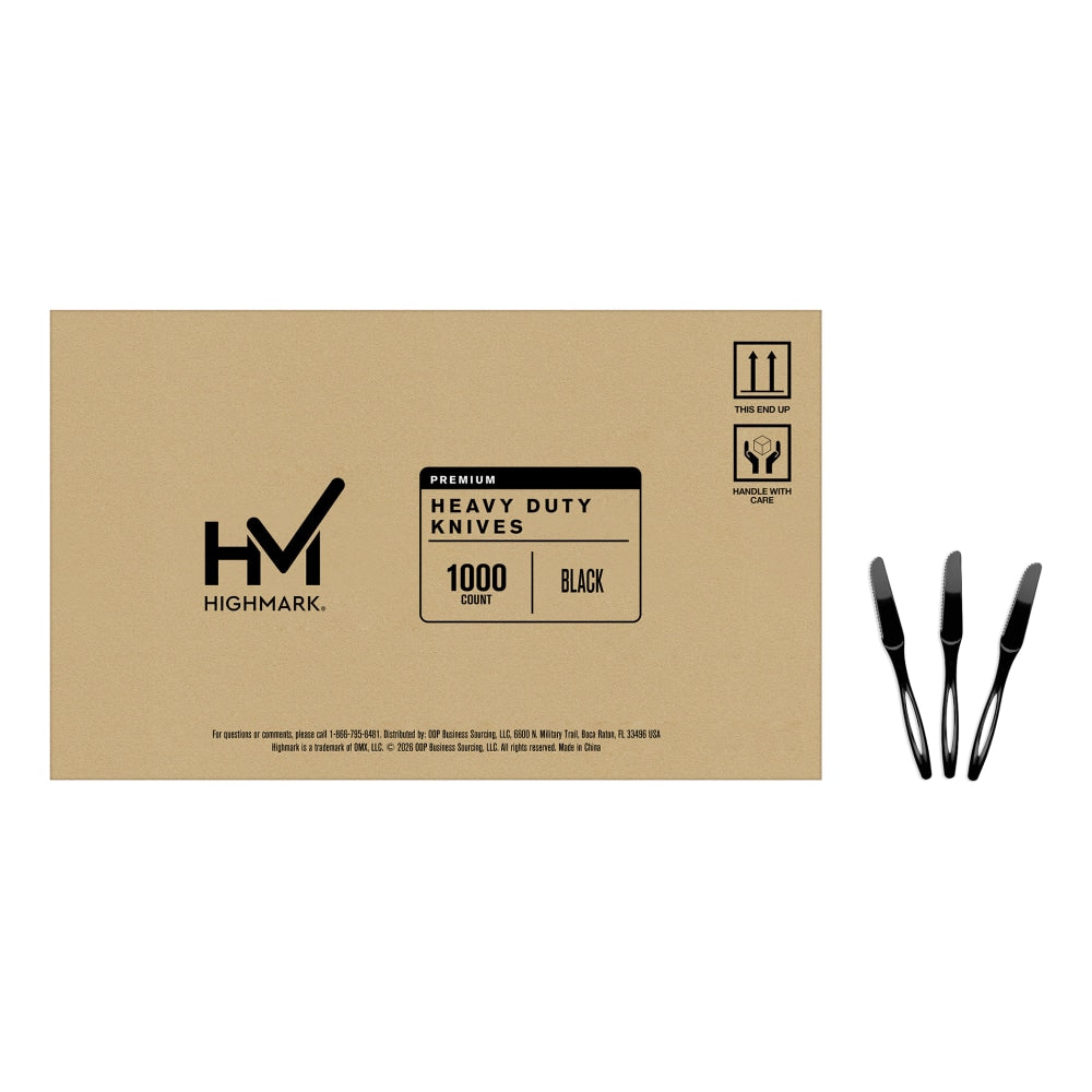 Highmark Plastic Utensils, Full-Size Knives, Black, Box Of 1,000 Knives