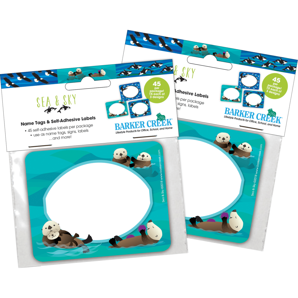 Barker Creek Self-Adhesive Name Tag Labels, 2-3/4in x 3-1/2in, Sea & Sky, 45 Labels Per Pack, Set Of 2 Packs