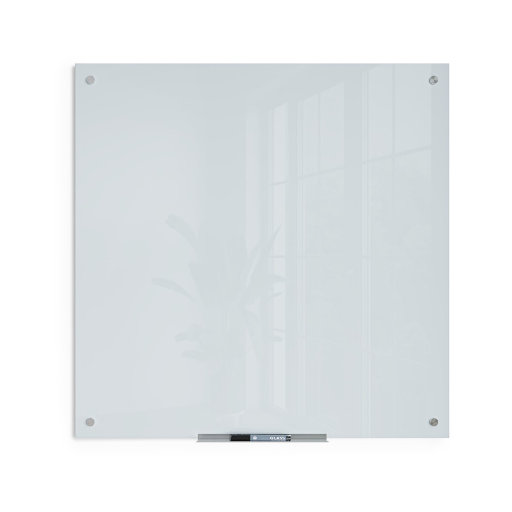 U Brands Magnetic Glass Dry-Erase Board, 36in X 36in, White Frosted Surface, Frameless, Actual Size 35in X 35in (2909U00-01)