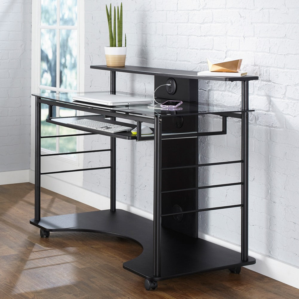Realspace 47inW Mobile Tech Desk Workstation, 36-1/16inH x 47-1/4inW x 26inD, Black