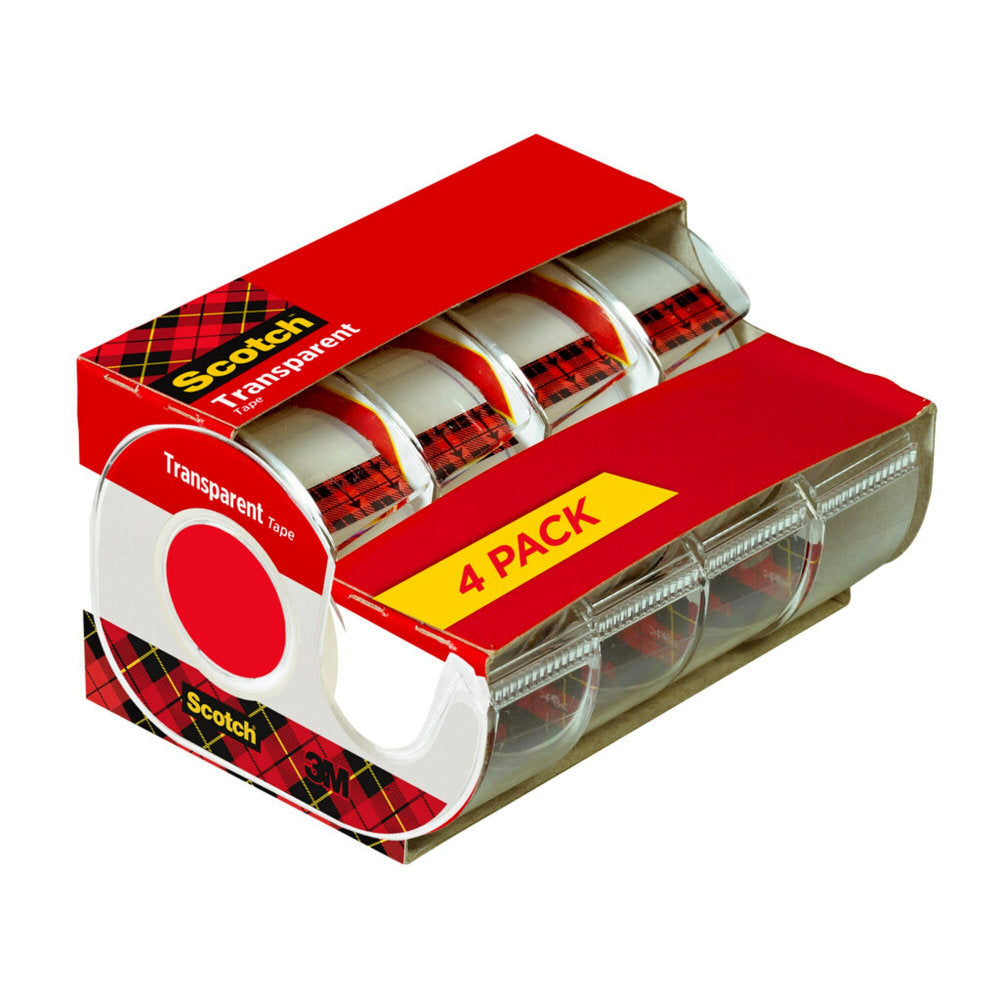 Scotch Transparent Tape, 4 Tape Rolls with Dispensers, 3/4 in x 850 in, Home Office Supplies and School Supplies for College and Classrooms