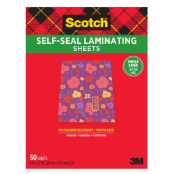 Scotch Self-Seal Laminating Sheets, 9in x 12in, 50 Laminating Sheets, Fits Letter Size