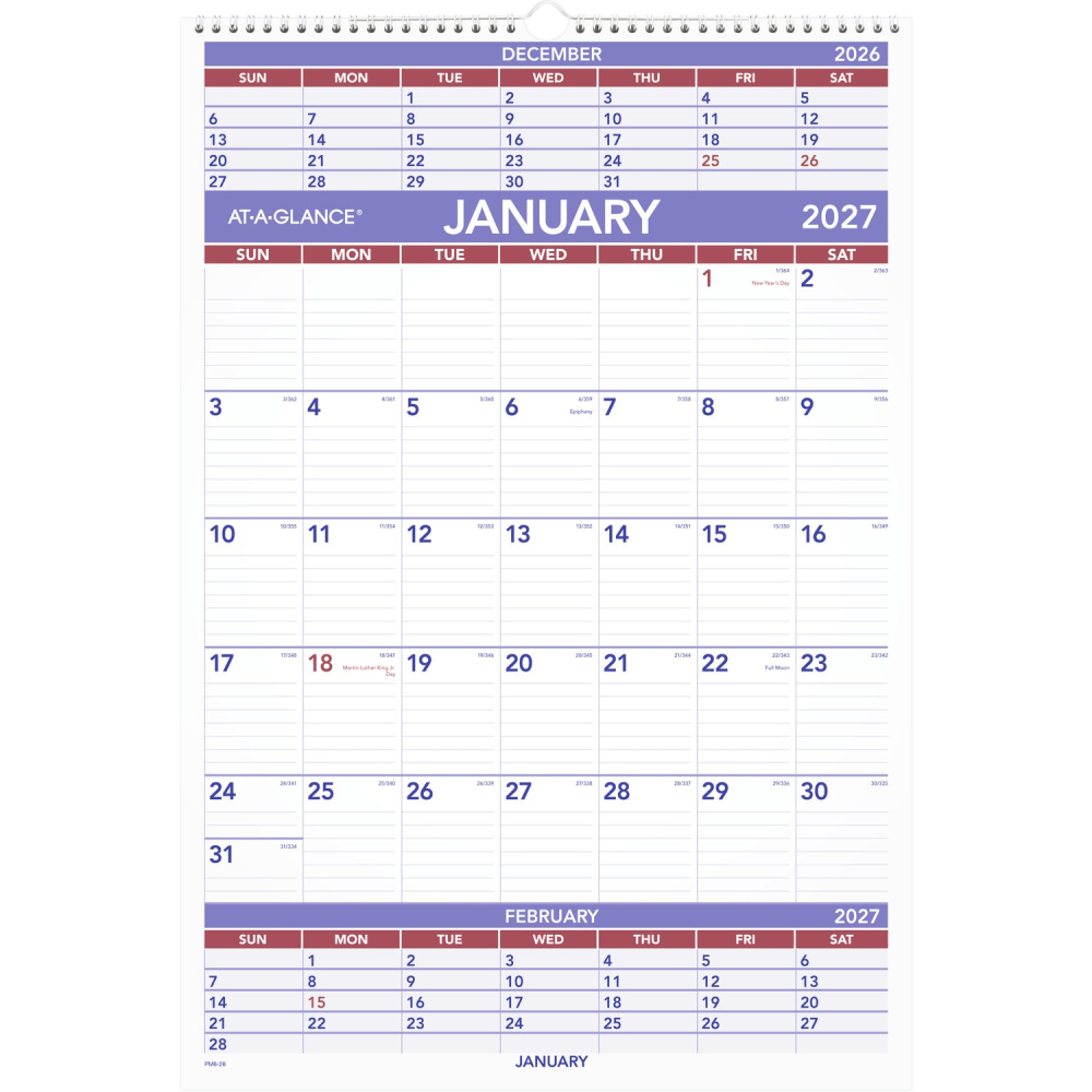 AT-A-GLANCE 2027 Three Month Wall Calendar, Large, 15 1/2in x 22 3/4in