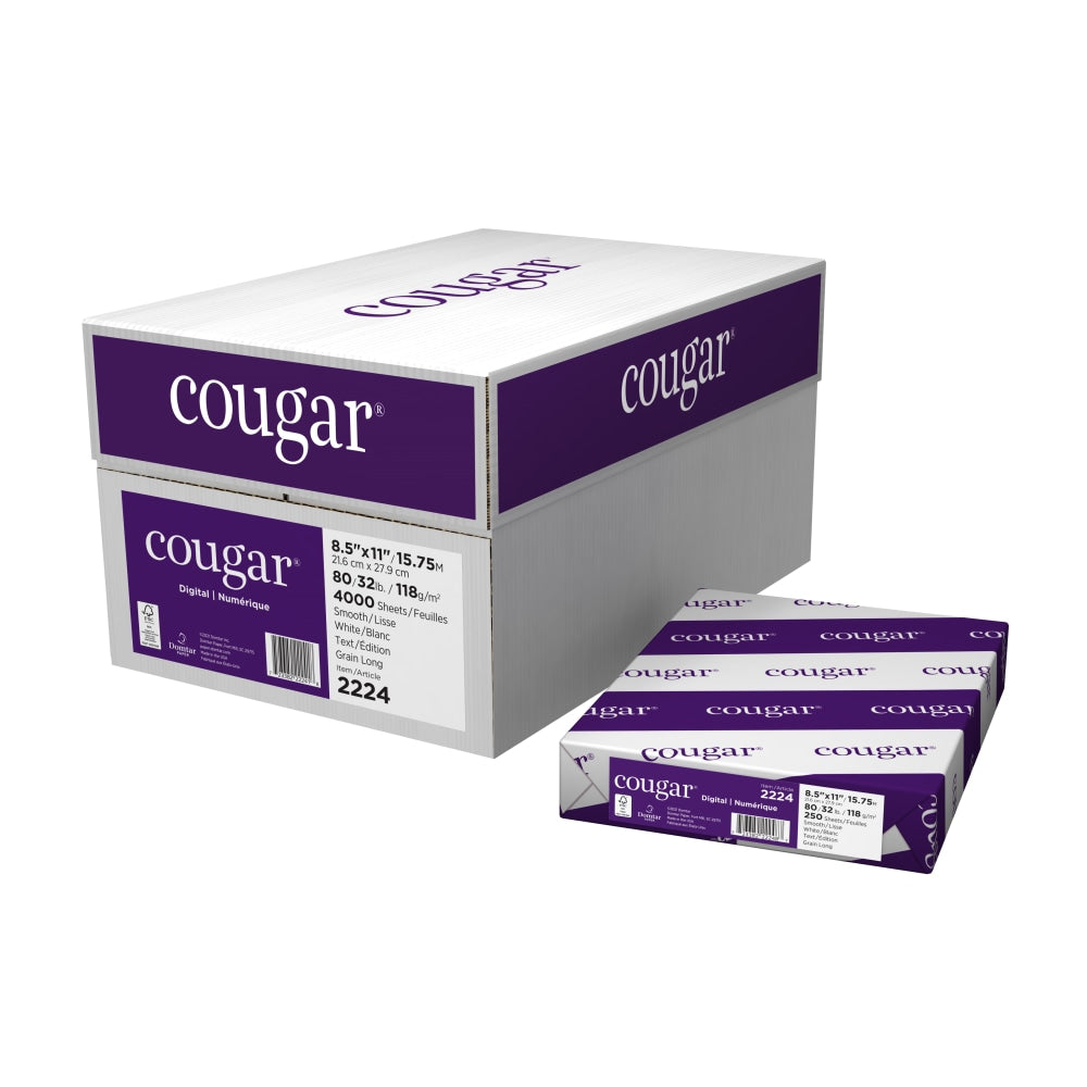 Cougar Digital Printing Paper, 8 Reams, Letter Size (8 1/2in x 11in), 98 (U.S.) Brightness, 70 Lb Text (104 gsm), FSC Certified, 500 Sheets Per Ream