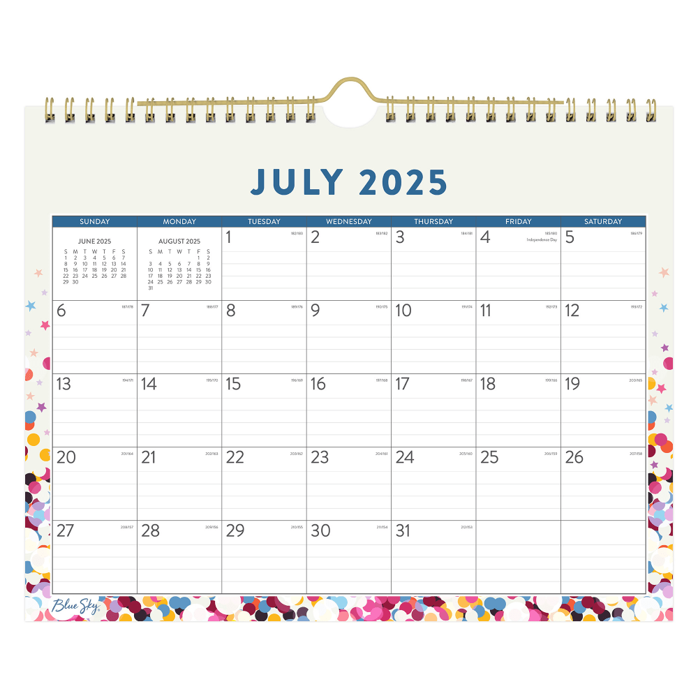 2025-2026 Blue Sky Monthly Academic Wall Calendar, 11in x 8-3/4in, Star Confetti Bright, July 2025 To June 2026, 148671