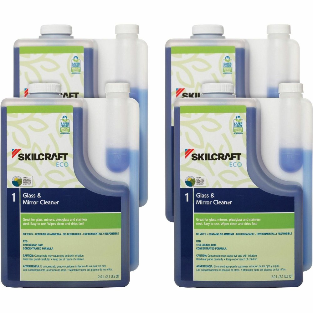 SKILCRAFT Glass and Mirror Cleaner, 67.63 Oz, 4/PK, Ready-To-Use/Concentrate - 7149190