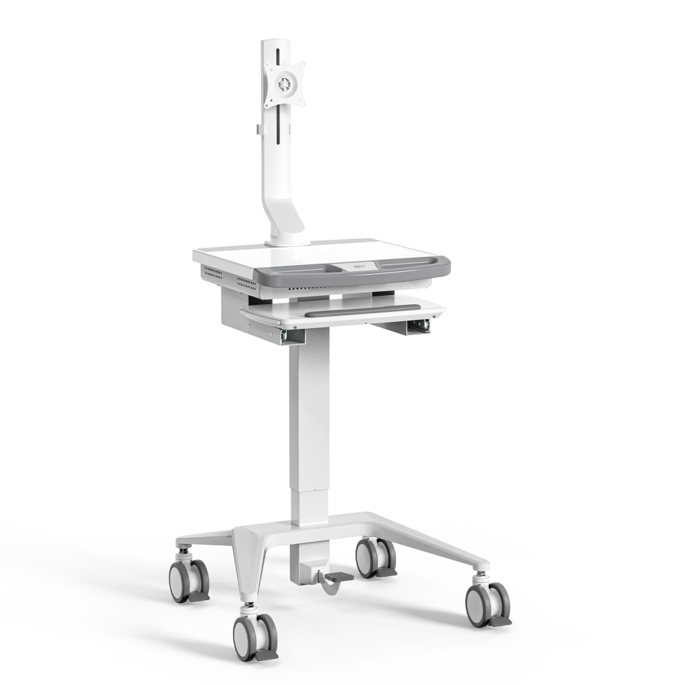Mount-It! MedHub Mobile Medical Cart Workstation with Monitor Mount, White/Gray