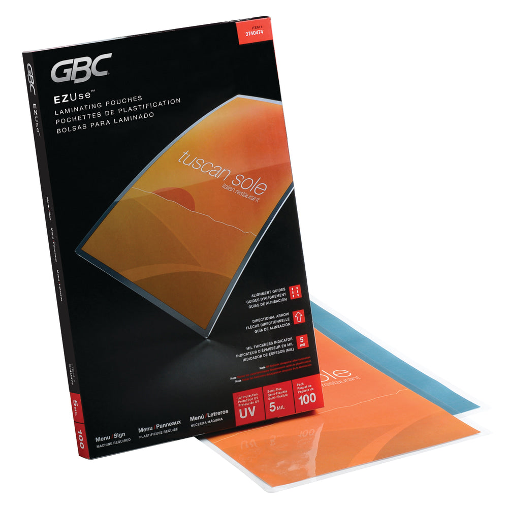 Swingline GBC EZUse Laminating Pouches, Menu Size, 5 Mil, Clear, 100/Pack